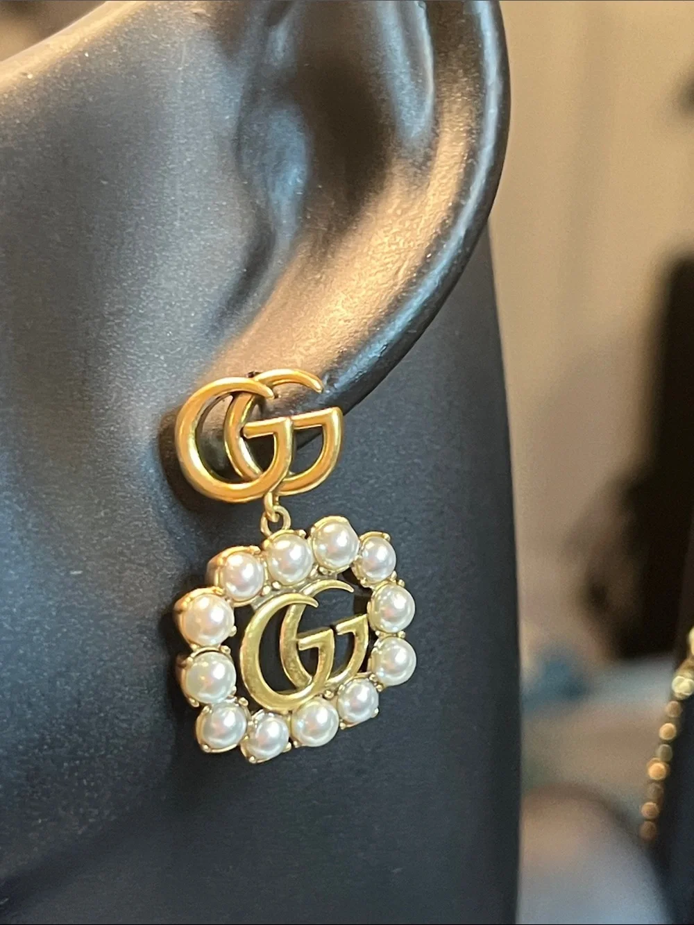 Gold-Tone Pearl Drop G Logo Earrings